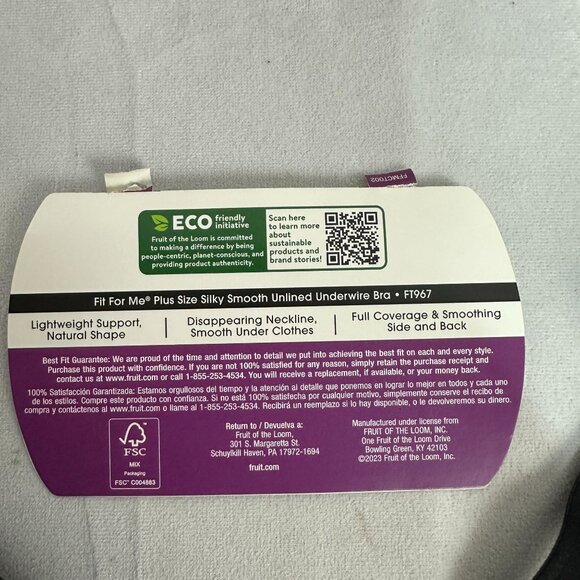 Fit For Me By Fruit Of The Loom Plus Size 360 Stretch Black Underwire Bra 44D - Picture 5 of 6